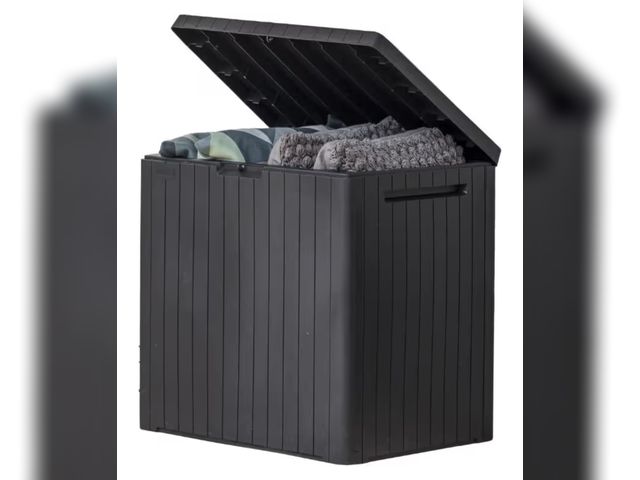 Lot 96-180275 - Keter City 30 Gallon Resin Outdoor Storage Box and Patio Furniture Side Table for Pool and Garden Ac...