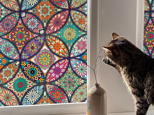 Lot 96-175750 - Stained Glass Window Film Privacy Decorative Tinting Film for Home Frosted Bathroom Window Coverings...