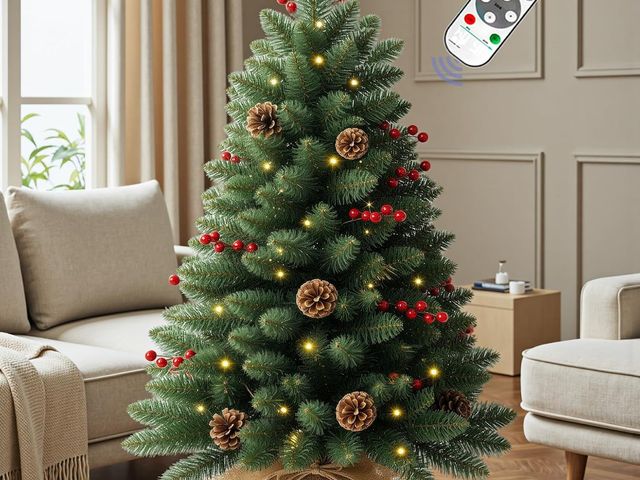 Lot 96-197490 - 4ft Prelit Artificial Small Christmas Tree with Warm White Multi-Color LED Lights, Remote Control an...