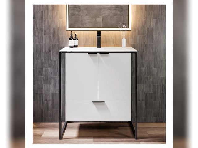 Lot 96-170546 - Eviva Onyx 26 in. White Wall MountSingle Sink Bath Vanity with Solid Surface Top and Integrated Sink...