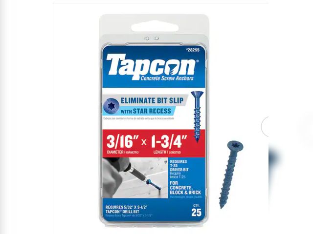 Lot 96-188711 - 6 boxes of Tapcon 3/16 in. x 1-3/4 in. Star Flat-Head Concrete Anchors (25-Pieces per box, 150 piece...