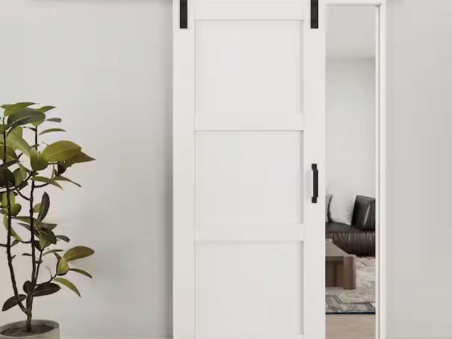 Lot 96-220042 - ARK DESIGN
32 in. x 80 in. 3-Panel DIY Painting White Primed MDF Easy Install Sliding Barn Door with...