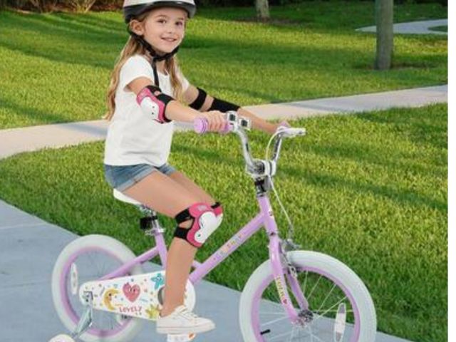 Lot 96-197723 - Costway - 16 Inch Kids Bike for Girls Boys Age 3-8 Years with Training Wheels, Coaster Brake - Purpl...