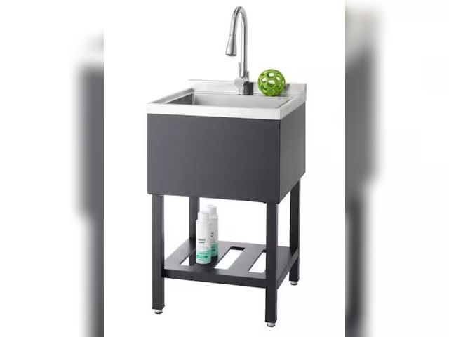 Lot 96-168665 - TRINITY 18 in. W x16 in. D Basin Freestanding Laundry/Utility Sink in Stainless Steel and Black with...