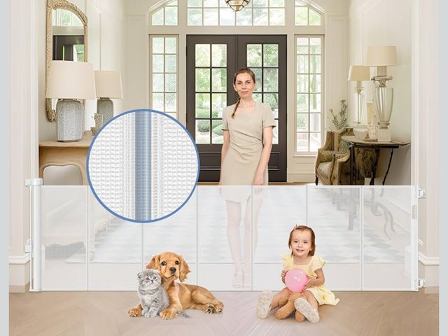 Lot 96-177080 - Reinforced 90 Inch Wide Retractable Baby Gates for Doorways Extra Wide Outdoor Retractable Gate for ...