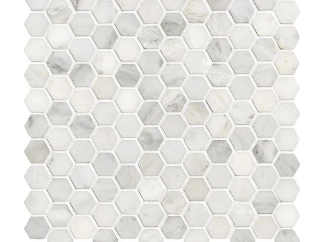 Lot 96-214104 - 52.5 sq ft of MSI Greecian White 12 x 12 in. x10 mm Honed Marble Hexagon Mosaic White New Classic Pa...