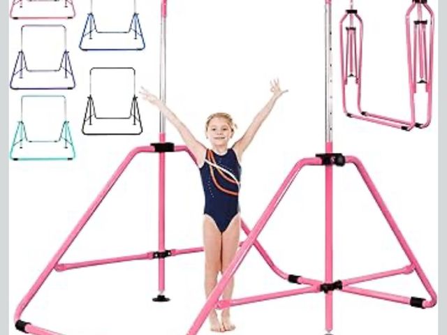 Lot 96-175748 - Foldable Gymnastic Bar for Kids Ages 3-9, 9 Height Levels, 200 lbs Weight Capacity, 5 Ft Length Gymn...