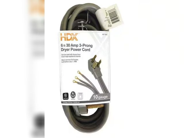 Lot 96-180222 - HDX 6 ft. 10/3 30 Amp 3-Prong Dryer Power Cord, Gray
Appears unused