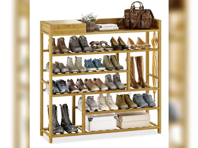 Lot 96-189901 - Bamworld Shoe Rack for Front Door Entrance Bamboo Shoe Organizer with Storage Box Free Standing Shoe...