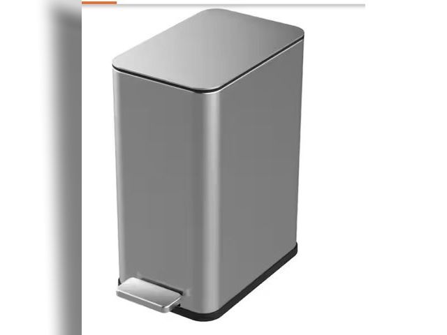 Lot 96-226241 - StyleWell 2.6 Gal. Stainless Steel Slim Step-On Trash Can Unused, lid is a little bent