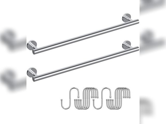 Lot 96-179565 - 2 Pieces Polished Chrome Towel Racks for Bathroom, with 10 PCS Hooks, 24'' SUS304 Stainless Steel To...