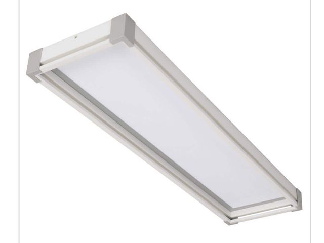 Lot 96-166884 - Commercial Electric Sebastian 48 in. x 13 in. Modern White Satin Nickel
CCT Selectable LED Flush MSR...