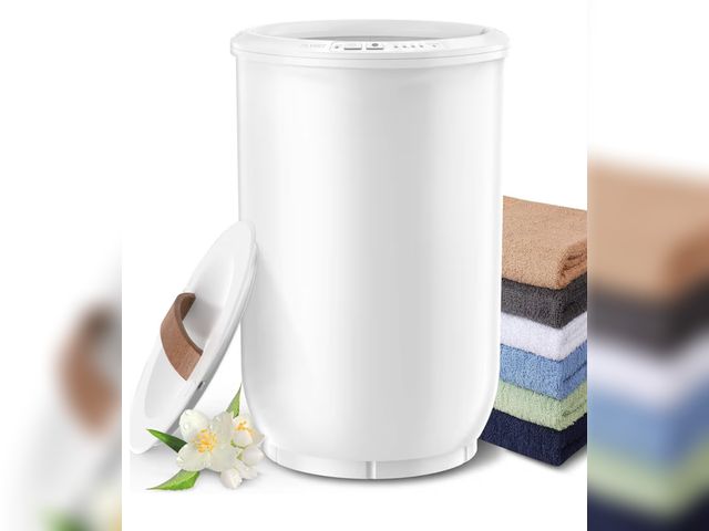 Lot 96-188226 - Large Towel Warmer for Bathroom - Heated Towel Warmers Bucket, Wood Handle, Auto Shut Off, Fits Up t...