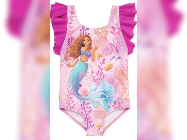 Lot 96-232684 - Disney Princess Girls' One Piece Bathing Suit Toddler to Big Kid One-Piece Silhouette, Soft Stretchy...