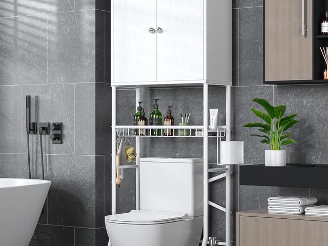 Lot 96-177057 - Over The Toilet Storage Cabinet - 2-Door Design Bathroom Organizers Shelf, Freestanding Space-Saver ...