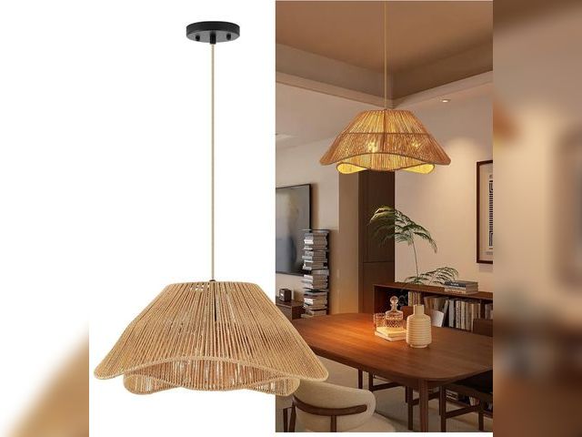 Lot 96-164015 - 19.68" Rattan Pendant Light Fixture, 3-Light Boho Hanging Light Fixture Ceiling Mount, Bohemian Wove...