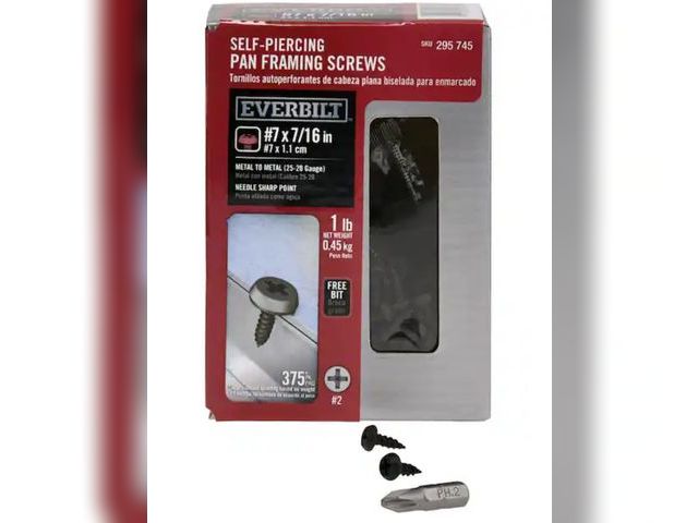 Lot 96-164525 - Everbilt #7 x 7/16 in. Phillips Drive Pan-Head Sharp Point Framing Screw 1 lb.-Box (375-Piece)

New