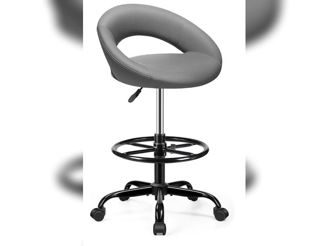 Lot 96-183410 - Drafting Chair for Standing Desk, Height Adjustable Rolling Stool with Backrest &amp; Footrest, Tall...