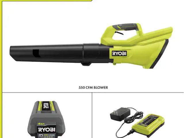 Lot 96-192517 - RYOBI
40V 120 MPH 550 CFM Cordless Battery Leaf Blower With 4.0 Ah Battery and Charger
Open box 
App...