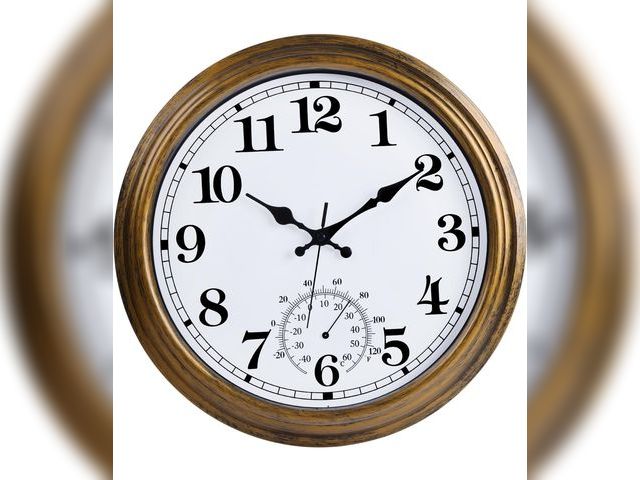 Lot 96-189968 - 16 Inch Large Outdoor Clock, Retro Waterproof Indoor/Outdoor Clock Non-Ticking Clock with Thermomete...