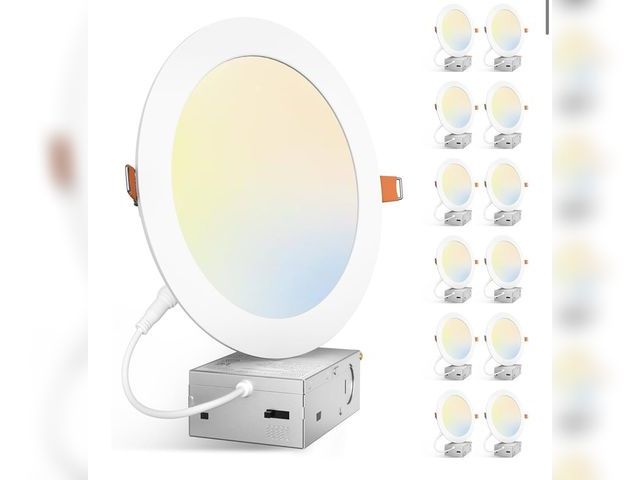 Lot 96-171309 - Amico 12 Pack 7 Inch 5CCT Ultra-Thin LED Canless Recessed Ceiling Light with Junction Box, 2700K/300...