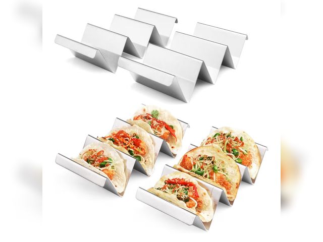 Lot 96-190975 - Taco Holders 4 Packs - Stainless Steel Taco Stand Rack Tray Style, Oven Safe for Baking, Dishwasher ...