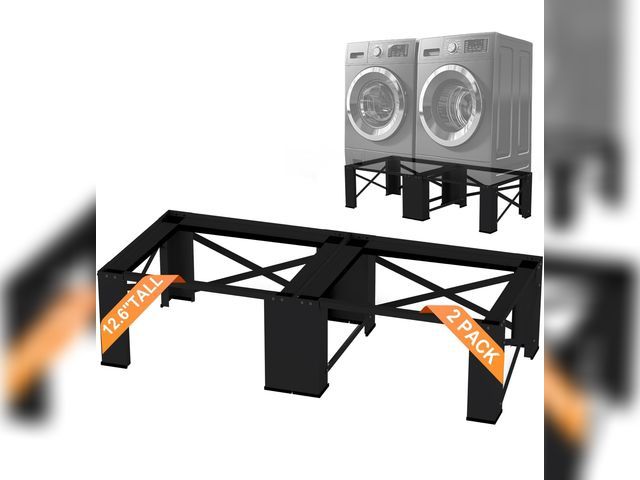 Lot 96-176071 - SKM 28" Dual-Pack Washer and Dryer Pedestals - Heavy-Duty Steel Laundry Stand Raiser for Washing Mac...