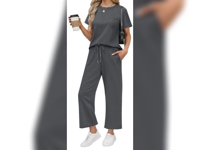 Lot 96-233088 - Fantaslook 2 Piece Sets for Women Casual Summer Travel Vacation Outfits Short Sleeve Tops Wide Leg P...
