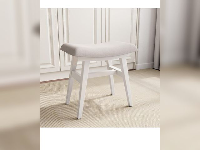 Lot 96-164344 - Solid Wood Small Vanity Stool with Saddle Cushion, High-Rebound Sponge Seat, Easy Assembly Makeup Ch...