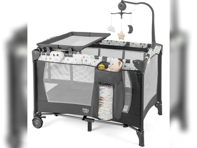 Lot 96-192208 - BABY JOY 3 in 1 Pack and Play, Portable Baby Playard with Bassinet, Changing Table, Lockable Wheels,...