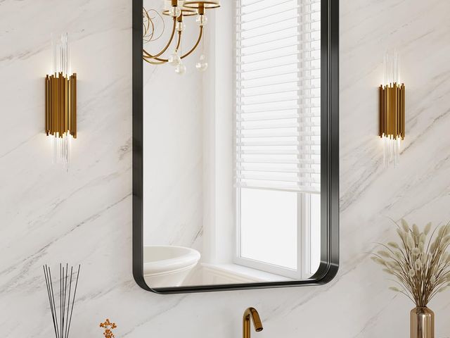 Lot 96-211243 - Matte Black Metal Framed Vanity Rounded Rectangle Bathroom 22X 30Inch Mirrors for Over Sink Wall,Mod...