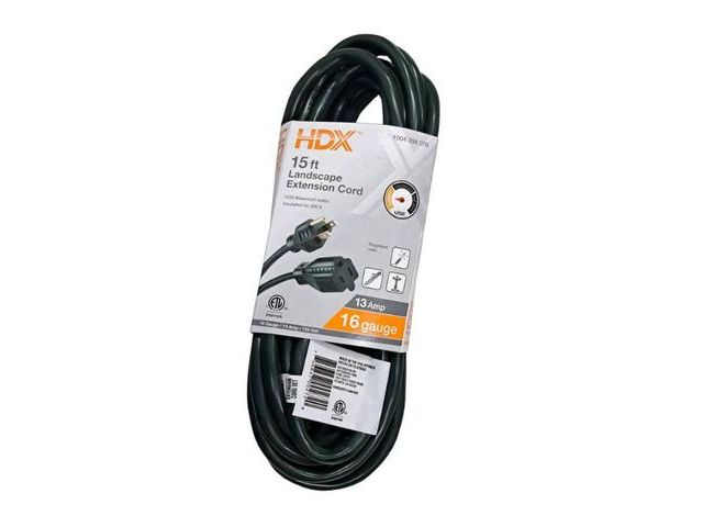 Lot 96-192089 - HDX 15 ft. 16/3 Indoor/Outdoor Landscape Extension Cord, Green New