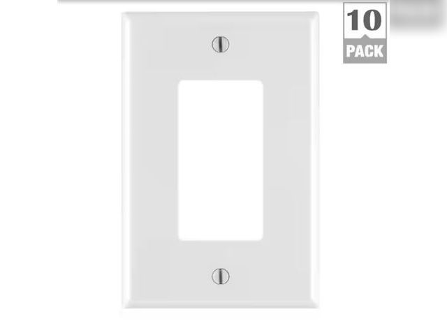 Lot 96-221951 - Leviton 1-Gang White Decora/Rocker Nylon Midway/Midsize Wall Plate (10-Pack) New
