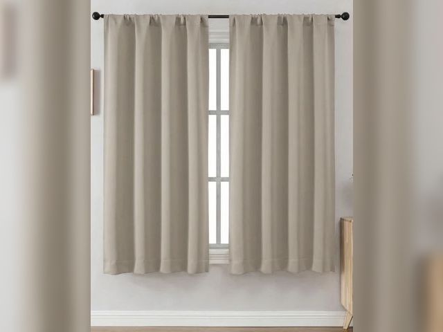 Lot 96-233079 - OVZME 63 Inch Biscotti Beige Blackout Curtains for Bedroom, Thermal Rod Pocket Drapes for Living Roo...