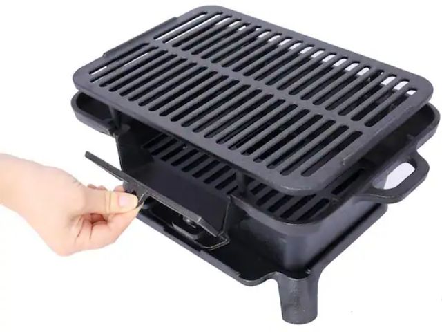 Lot 96-227555 - Oval Cast Iron Grill Outdoor, Portable Charcoal Grill and Tabletop Cast Iron Skillet, Small Charcoal...