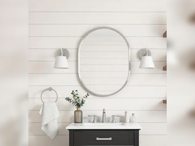 Lot 96-232425 - Home Decorators Collection Emmeline 24 in. W x 32 in. H Oval Framed Wall Mount Bathroom Vanity Mirro...