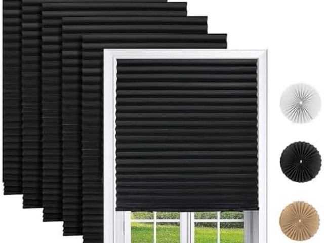 Lot 96-181209 - 6 Pack Temporary Window Blinds, Cut to Size Pleated Paper Shades for Indoor Windows, Stick On Self A...