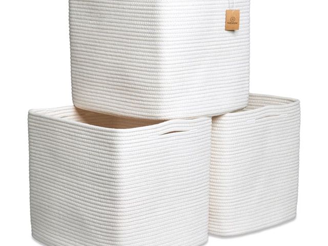 Lot 96-178881 - NaturalCozy 13x15x13 Kallax Storage Cubes, 3 Pack | Cotton Rope Cube Storage Bins Woven Baskets for ...