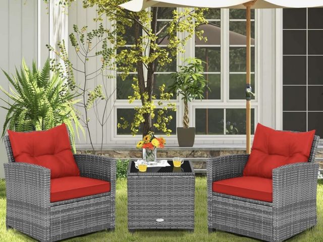 Lot 96-207124 - Costway 3 PCS Patio Rattan Furniture Bistro Set Cushioned Sofas Side Table
Armrest Red
Style May dif...