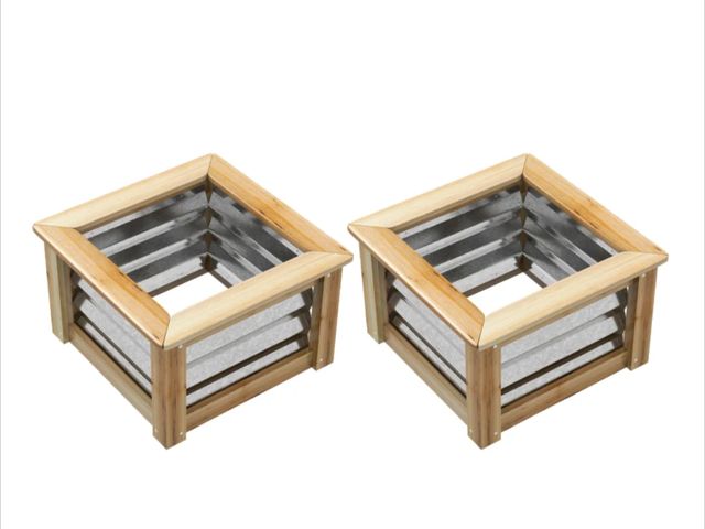 Lot 96-159605 - Outsunny Raised Garden Beds Set of 2, Metal and Wood Combined Planter Box, for Growing Flowers, Herb...