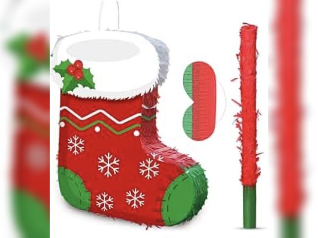 Lot 96-221766 - PCFING 21.6 Inch Christmas Stocking Piñata with 30 Inch Piñata Stick Blindfold Confetti for Boy Girl...