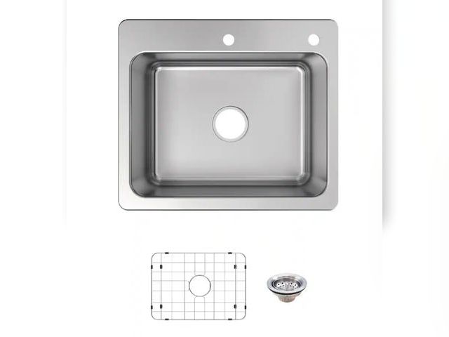 Lot 96-189035 - Bratten 25 in. Drop-In Single Bowl 18 Gauge Stainless Steel Kitchen Sink with Accessories
MSRP $199
...