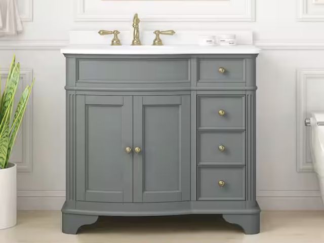 Lot 96-222154 - Home Decorators Collection
Terryn 37 in. Single Sink Dusk Green Bath Vanity with Engineered White Ma...