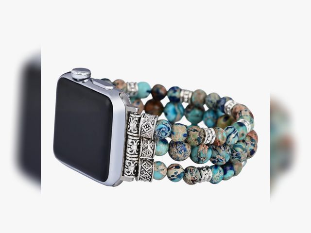 Lot 96-190860 - Boho Jasper Handmade Watch Band: Compatible with Apple Watch, Beaded Design, 7.5 Inch Band, Multi-co...