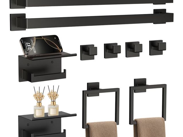 Lot 96-180488 - 10-Piece 23.6 Inch Matte Black Bathroom Accessories Set, Bathroom Hardware Set, SUS304 Stainless Ste...