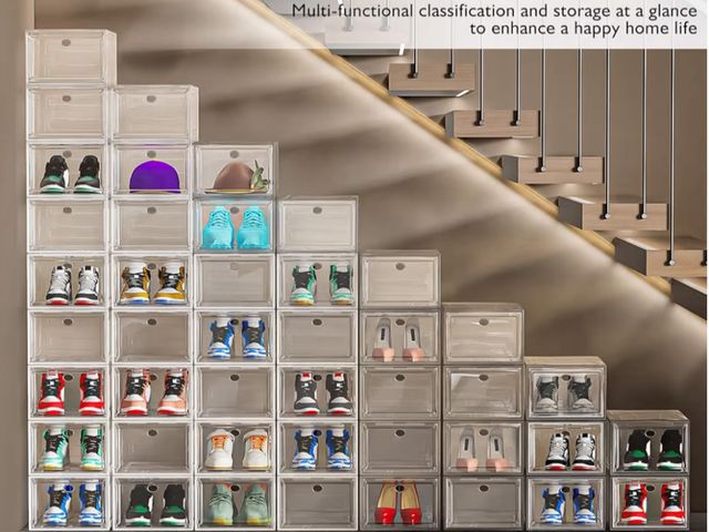 Lot 96-181176 - 9 Pack Large Clear Shoe Boxes Organizer【Thicker Material】 Stronger Shoe Box with Magnetic Door, Stac...