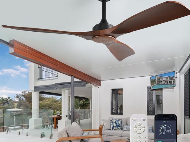 Lot 96-178404 - Depuley Ceiling Fan Without Light: 52 Inch 3 Blade Outdoor Fans for Patios - Walnut Ceiling Fan No L...