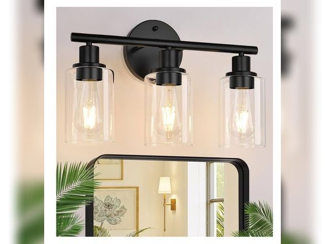 Lot 96-170133 - Bathroom Light Fixtures Vanity Lights Bathroom Wall Lamp
3-Light Black Modern Clear Glass Shade for ...