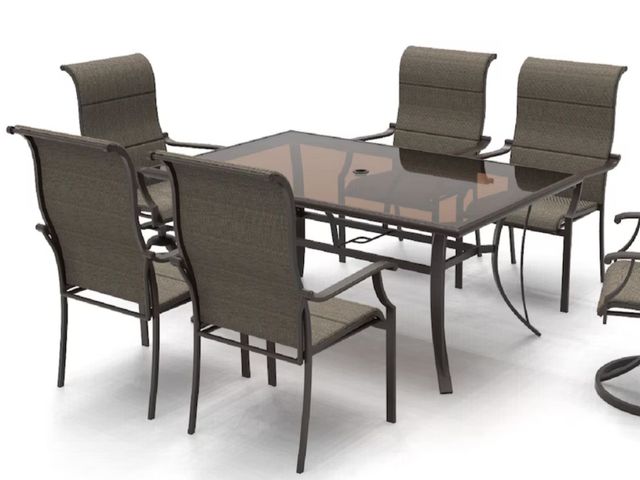 Lot 96-178900 - Hampton Bay Riverbrook Espresso Brown Outdoor Patio Steel Rectangular Glass Top Dining Table

Table ...