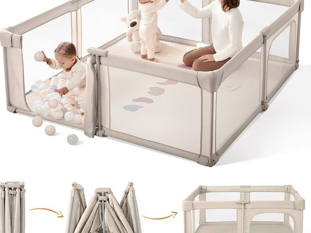 Lot 96-175585 - Sweeby Baby Playpen, 59x59 Inch Gate Foldable for Babies and Toddlers, Extra Large with Door Play Ya...